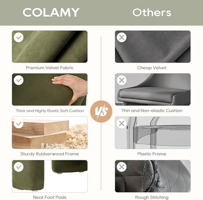 COLAMY Modern Velvet Accent Chair Set of 2, Upholstered Barrel Chairs, Comfy Side Arm Chairs with 3 Legs for Living Room, Bedroom, Reading, Green