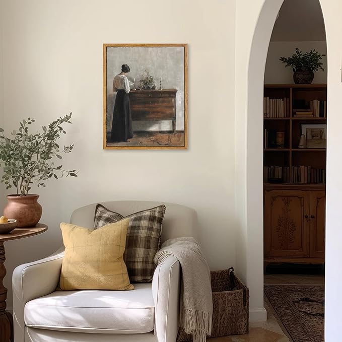 KBKBART Vintage Wall Decor Art Print, Framed Canvas Wall Art Mid-Century Lady Classical Women Painting Picture, Vintage European Portrait Painting for Bedroom Bathroom Decor Wall Art(12"x16")