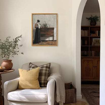 KBKBART Vintage Wall Decor Art Print, Framed Canvas Wall Art Mid-Century Lady Classical Women Painting Picture, Vintage European Portrait Painting for Bedroom Bathroom Decor Wall Art(12"x16")