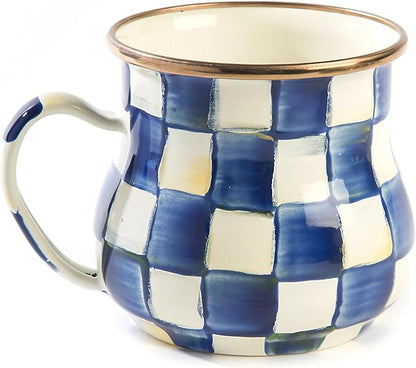 MACKENZIE-CHILDS Enamel Mug, Cute Enamelware Coffee and Tea Mug, Unique Drinkware, 16 Ounces, Blue-and-White Royal Check, Set of 1