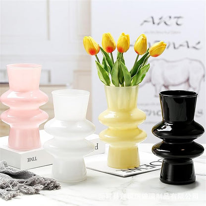 JSPYFITS Modern Glass Vases, 7.87" Tall Four-Layer Glass Vase Bubble Flower Vases Decorative for Home Décor, Decorative White Glasses Table Vase for Wedding Housewarming Gift