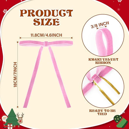 24 Pcs Pink Velvet Bows for Christmas Tree, Elegant Christmas Tree Bows, 5x7 Inch Pre-Tied Ribbon Bows for Wreaths, Gifts, and Holiday Décor, Velvet Bow Ornaments for Xmas Trees