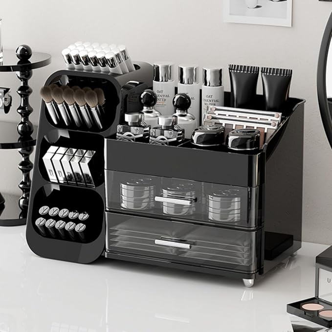 Makeup Organizer with Drawers for Vanity,Spacious Cosmetic Display Case,Perfect Storage Solution for Your Beauty Essential (Black)