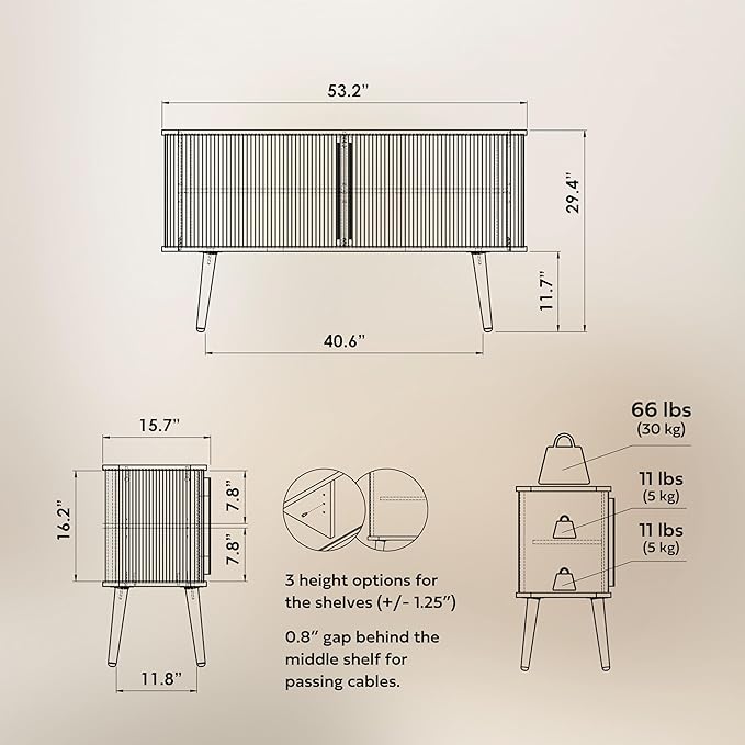 WERMO 53'' White Cabinet with Doors and Shelves - Credenza, Modern Media Console Table with Storage, White Sideboard Storage Accent Buffet Cabinet for Living Room, Office, Entryway and Bedroom (Oak)
