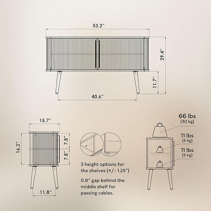 WERMO 53'' White Cabinet with Doors and Shelves - Credenza, Modern Media Console Table with Storage, White Sideboard Storage Accent Buffet Cabinet for Living Room, Office, Entryway and Bedroom (Oak)