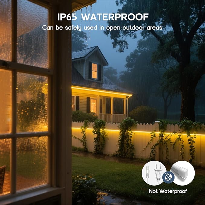 LED Neon Lights Daylight White 6000K,98.4ft 110-120V LED Strip Lights,Flexible Outdoor Waterproof Neon Rope Lights for Bedroom,Cabinet,Kitchen,Living Room,Mirror,Halloween Decor