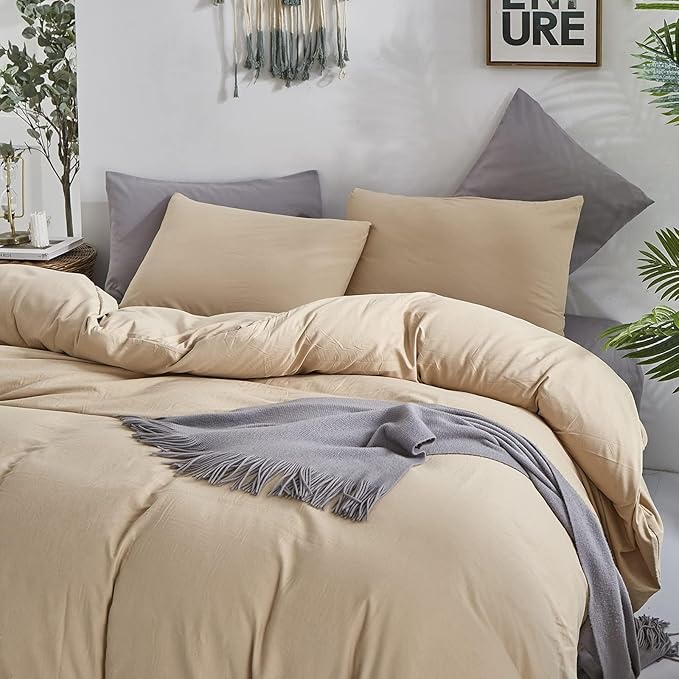 CLOTHKNOW Champagne King Size Comforter Set Tan Bedding Comforter Sets All Season Light Brown Comforter Taupe Comforter with 2 Pillow Cases