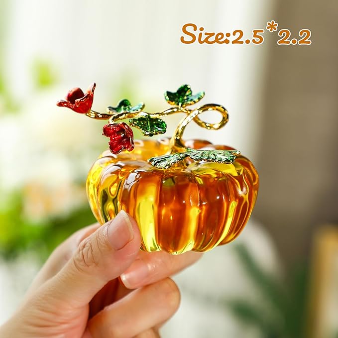 HDCRYSTALGIFTS Fall Decor Glass Pumpkin Figurine Hand Blown Glass Pumpkin Table Accent for Fall Harvest & Thanksgiving Decorating Collectibles
