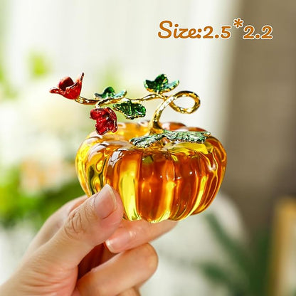 HDCRYSTALGIFTS Fall Decor Glass Pumpkin Figurine Hand Blown Glass Pumpkin Table Accent for Fall Harvest & Thanksgiving Decorating Collectibles
