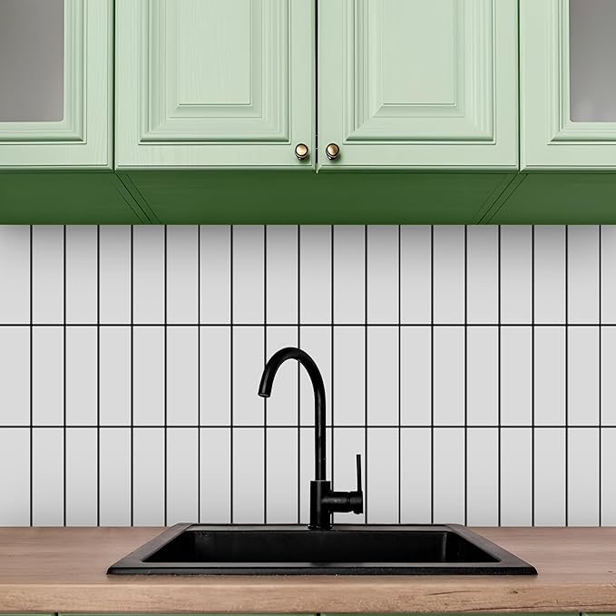 5 Pack Peel and Stick Backsplash Subway Tiles, Extra Thick 3D Wall Panels, Heat & Water Resistant,Easy DIY Kitchen,Bathroom, Laundry, Fireplace & Rental Home Wall Décor (12 x 12 in), White Black Grout