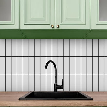 5 Pack Peel and Stick Backsplash Subway Tiles, Extra Thick 3D Wall Panels, Heat & Water Resistant,Easy DIY Kitchen,Bathroom, Laundry, Fireplace & Rental Home Wall Décor (12 x 12 in), White Black Grout