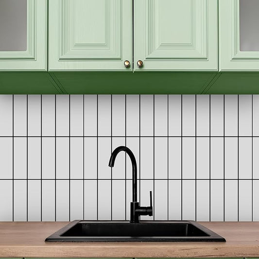 5 Pack Peel and Stick Backsplash Subway Tiles, Extra Thick 3D Wall Panels, Heat & Water Resistant,Easy DIY Kitchen,Bathroom, Laundry, Fireplace & Rental Home Wall Décor (12 x 12 in), White Black Grout