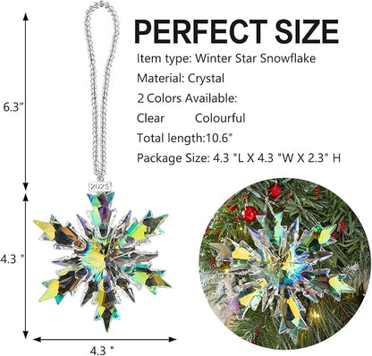 2025 Annual Edition Snowflake Clear Crystal Christmas Ornament, Snowflake Ornaments Display Winter Home Décor Christmas Decor Gift(Colourful)