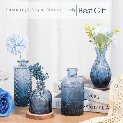 12Pcs Blue Glass Bud Vases Set, Small Vases for Flowers, Perfect for Centerpieces at Parties, Baby Showers, Weddings, Events, Graduation Season, Great Gifts for Office & Home Décor