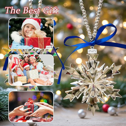 2025 Annual Edition Snowflake Clear Crystal Christmas Ornament, Snowflake Ornaments Display Winter Home Décor Christmas Decor Gift(Clear)
