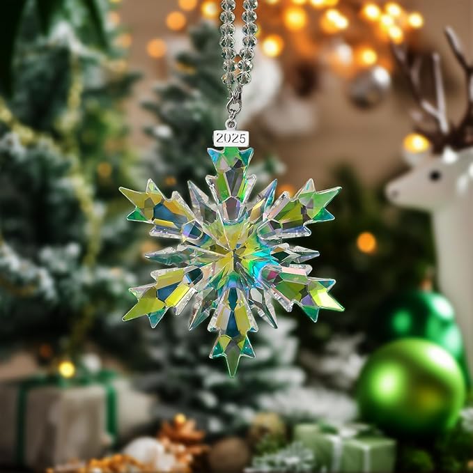 2025 Annual Edition Snowflake Clear Crystal Christmas Ornament, Snowflake Ornaments Display Winter Home Décor Christmas Decor Gift(Colourful)