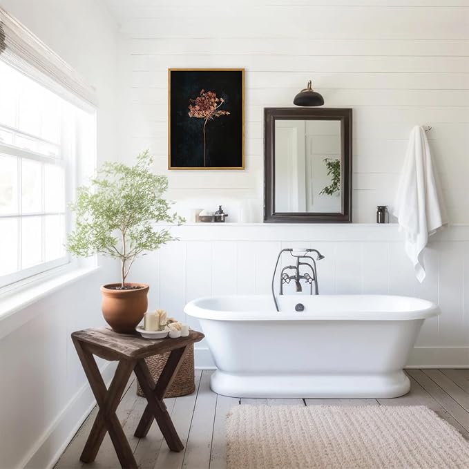 KBKBART Framed Vintage Wall Art Prints, Retro Moody Floral Botanical Canvas Painting Farmhouse Decor, Black Dark Classical Flower Framed Canvas Wall Art for Bathroom, Bedroom, Living Room(11"x14")