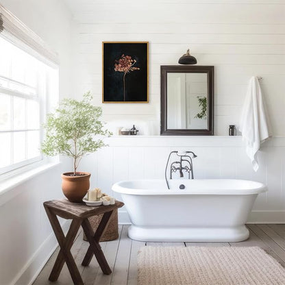 KBKBART Framed Vintage Wall Art Prints, Retro Moody Floral Botanical Canvas Painting Farmhouse Decor, Black Dark Classical Flower Framed Canvas Wall Art for Bathroom, Bedroom, Living Room(11"x14")