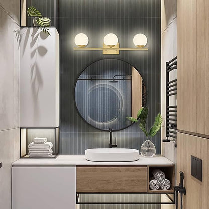 New Bathroom Vanity Light 3 Lights Fixtures Brushed Brass Milk White Globe Glass Shade Modern Wall Bar Sconce Over Mirror (Exclude G9 Bulb)