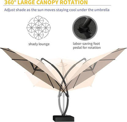 Kingdura 12ft Offset Cantilever Patio Umbrella with Base Included, Large Round Aluminum Outdoor Umbrella, 360° Rotation & Infinite Tilt, Heavy Duty Frame for Deck Pool Backyard, Beige