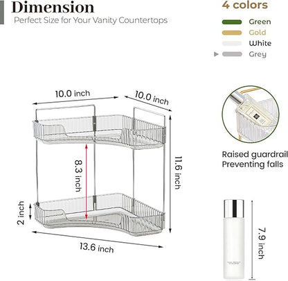 Aveniee Corner Bathroom Counter Organizer, Bathroom Countertop Shelf Makeup Organizer for Vanity Perfume Corner Storage (2 Tiers, Grey)