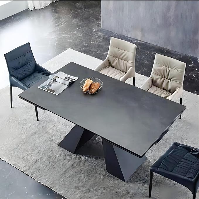 Extendable Dining Table for 8-12 Seat Flexible Stretch Tabletop Made from Sintered stone Tempered Glass Solid Carbon Steel Base, Dark Grey