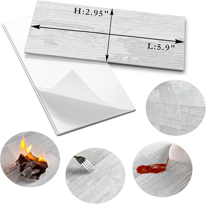 AULIGET 3" x 6" Subway Tile Peel and Stick Backsplash, Thick PVC Stick on Wall Tiles (4, White Birch)