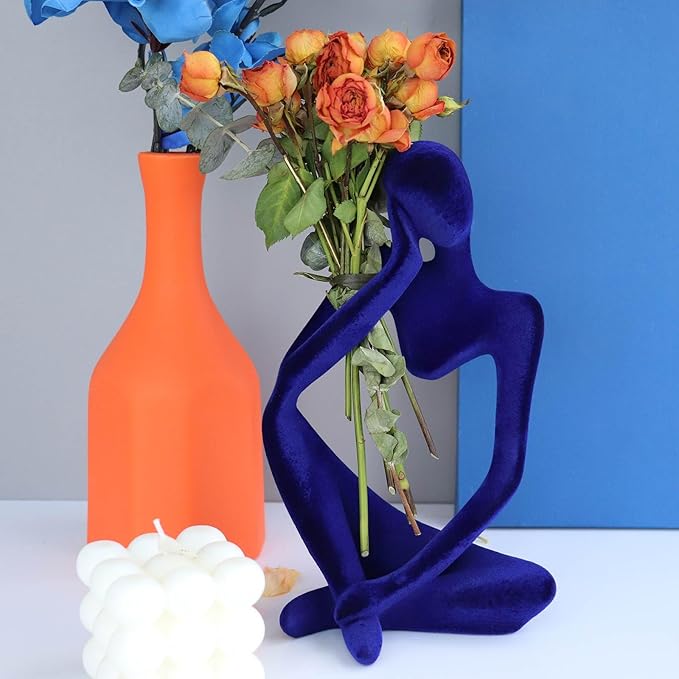 Abstract Thinker Statues and Sculptures, Resin Blue Flocked Thinker Statue Ornaments, Housewarming Gifts, Modern Figurines Decor for Living Room Dining Room Bathroom