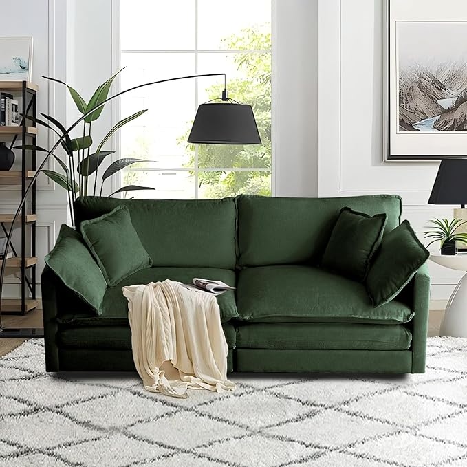 SoarFlash Chenille Sectional Sofa, Comfy Modular Loveseat Sofa, Modern 2-Seat Couch Deep Seat Sofa Set for Living Room,Green