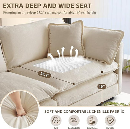 SoarFlash Chenille Sectional Sofa Ottoman,Light Coffee