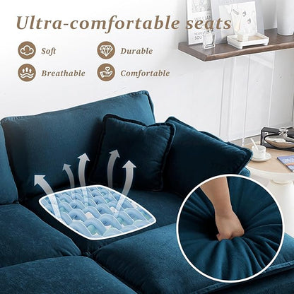 SoarFlash Chenille Sectional Sofa, Comfy Modular Coush Sofa with Ottoman, Modern 2 Seat Recliner Deep Seat Sofa Set for Living Room,Deep Blue