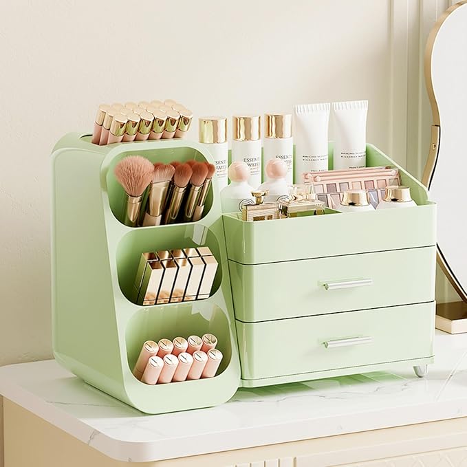 Makeup Organizer with Drawers for Vanity,Spacious Cosmetic Display Case,Perfect Storage Solution for Your Beauty Essential (All Green)