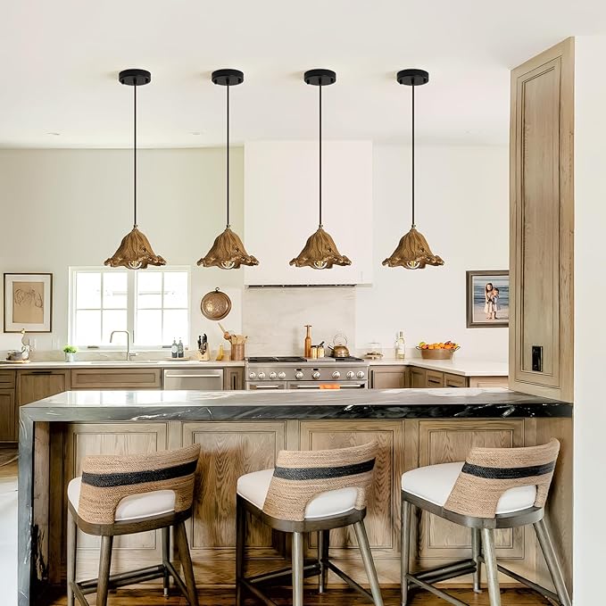 Wabi Sabi Pendant Lights,8.3in Brown Retro Ruffled Pendant Light Hanging Lamp Kitchen Island Farmhouse Vintage Light for Dining Room Bedroom Hallway Restaurant Foyer