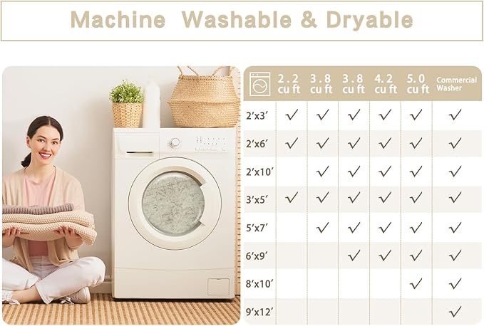 Washable Rugs 9x12 Area Rugs for Living Room,Rugs for Bedroom, Large Carpets,Ultra Soft Faux Wool Retro Dining Room Rug,Non Slip&Non-Shedding Low Pile Vintage Print Rug Indoor for Home Office