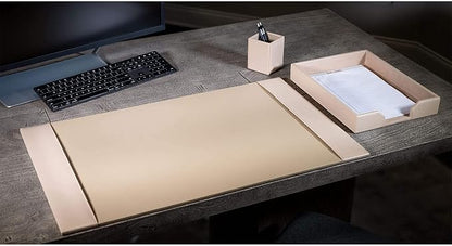 Dacasso Bonded Set Luxury Leather Desk Pad & Desk Organization Essentials, 3 Piece, White Latte