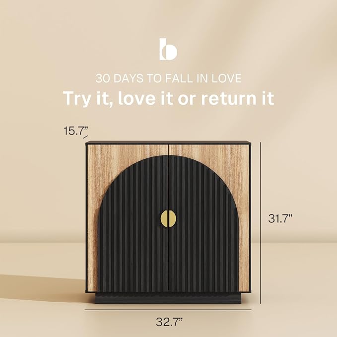 BELLEZE Modular Fluted Sideboard Buffet Cabinet with Storage, Mid-Century Modern Console Table with Symmetrical Arched Doors, Elegant Credenza for Dining Room, Kitchen, and Living Room, Camel