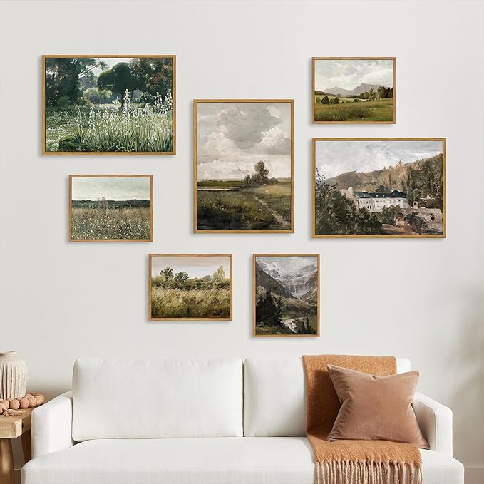 KBKBART Framed Canvas Wall Art, Vintage Meadow with Flowers Oil Painting, Classical Canvas Artwork Decor, Scenery Wall Art Prints for Bedroom Living Room, Bathroom Decor, Gallery, Gifts for Friends or Family (12"x16")