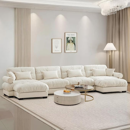 SoarFlash Sectional Sofa Couch, U Shaped Modern Modular Sofa with Solid Wood Legs, Couches Sofas for Living Room Apartment, Comfortable Couches, Beige