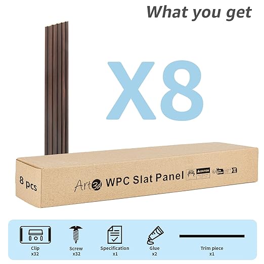 Art3d WPC Slat Wall Panels, 8-Pack 108 x 6 Inch 3D Wall Accents for Interior Wall Decor, Living Room, Bedroom,Walnut