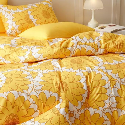 CLOTHKNOW Yellow Sunflower Comforter Set California King Yellow White Bedding Comforter Sets Light Yellow Comforter Yellow Flower Comforter Lightweight