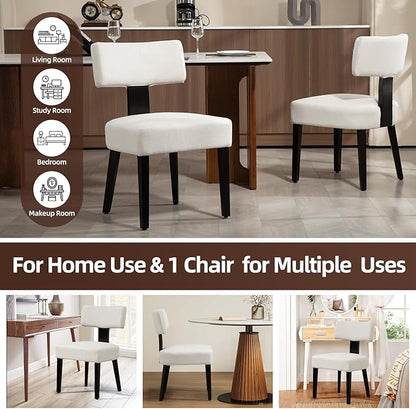 Dining Chairs Set of 2, Fabric Upholstered Wood Kitchen Chairs, Linen Curved Backrest, Farmhouse Modern Dining Chairs with Foot Pad for Kitchen/Living Room/Restaurant/Cafe-Beige
