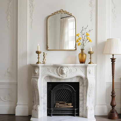 WallBeyond Gold Antique Mirror for Vanity 22x30 Inch, Gold Vintage Wall Mirror with Ornate Frame, Arched Vintage Wall for Bathroom, Living Room, Fireplace