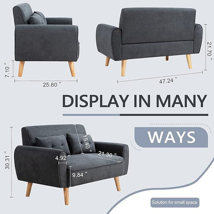 Shintenchi Small Modern Loveseat Couch Sofa, Mid Century Fabric Upholstered 2-Seat Sofa Couch Love Seats, Dark Grey
