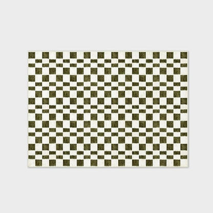 EVERGRACE Checkered Plaid Area Rug 5x7, Soft Faux Wool, Washable Christmas & Holiday Rug for Living Room, Bedroom, Hallway, Kitchen, Dining Room and Laundry, Olive Green