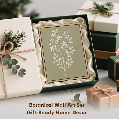 DAJONART Neutral Boho Botanical Wall Art Set of 4,Terracotta & Sage Green Abstract Prints Framed Canvas for Boho, Japandi, and Earth Tone Home Decor, Abstract Earth-Tone Botanical Canvas Art,11x14 in