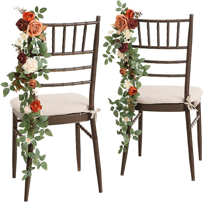 Ling's Moment Fall Wedding Chair Decorations 10pcs Aisle Floral Swag Artificial Pew Flowers Hanging Garlands Orange Terracotta for Ceremony Reception Church Rose Floral Arrangement Party Outdoor Decor