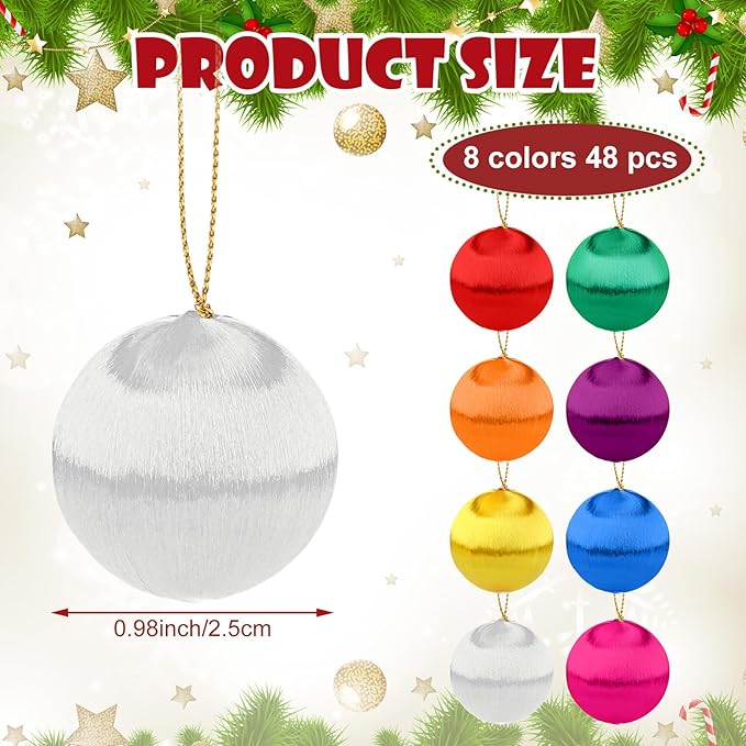 Syhood Christmas Satin Balls Christmas Silk Ball Ornaments Satin Silk Xmas Tree Hanging for Xmas Tree Decor Holiday Party Decorations(48 Pcs,Multicolor,1 Inch)
