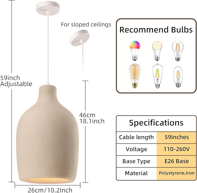 JAYMP Wabi Sabi Pendant Light for Dining Room Kitchen Island Light Hallway Restaurant Hanging Lamp E26 Base Japanese Style Wine Bottle Shape Lighting Fixture, 1 Pack (Light Brown,C Shape, D26×H46cm)