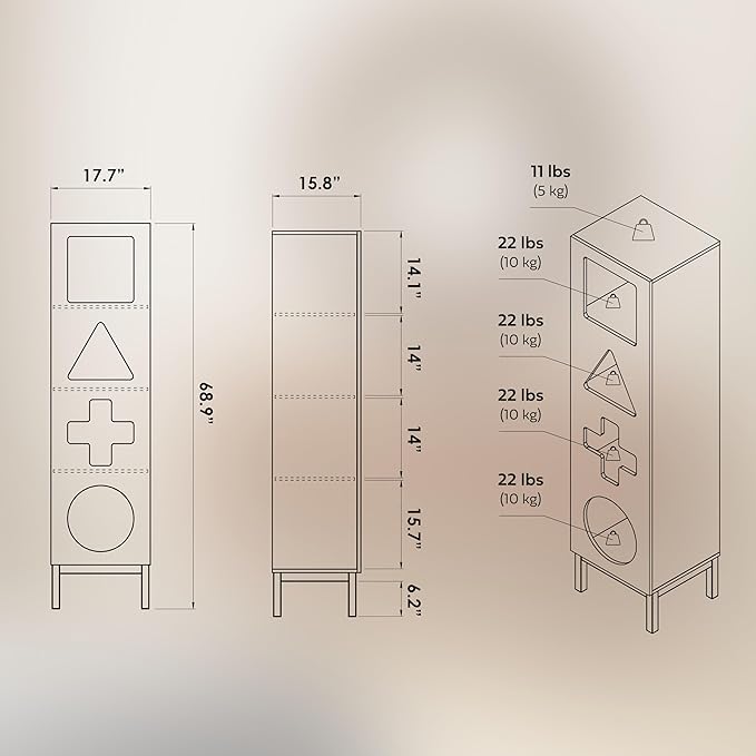 WERMO 18’’ Showcase Display Cabinet with Geometric Cut-Out Doors - Modern Curio Cabinet for Dining Room, Living Room, Entryway. Trophy Case, Collectible Display Case Wood with Door & Storage Consoles (Walnut)