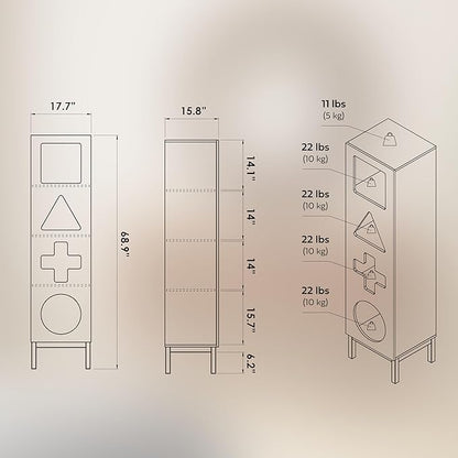 WERMO 18’’ Showcase Display Cabinet with Geometric Cut-Out Doors - Modern Curio Cabinet for Dining Room, Living Room, Entryway. Trophy Case, Collectible Display Case Wood with Door & Storage Consoles (Walnut)
